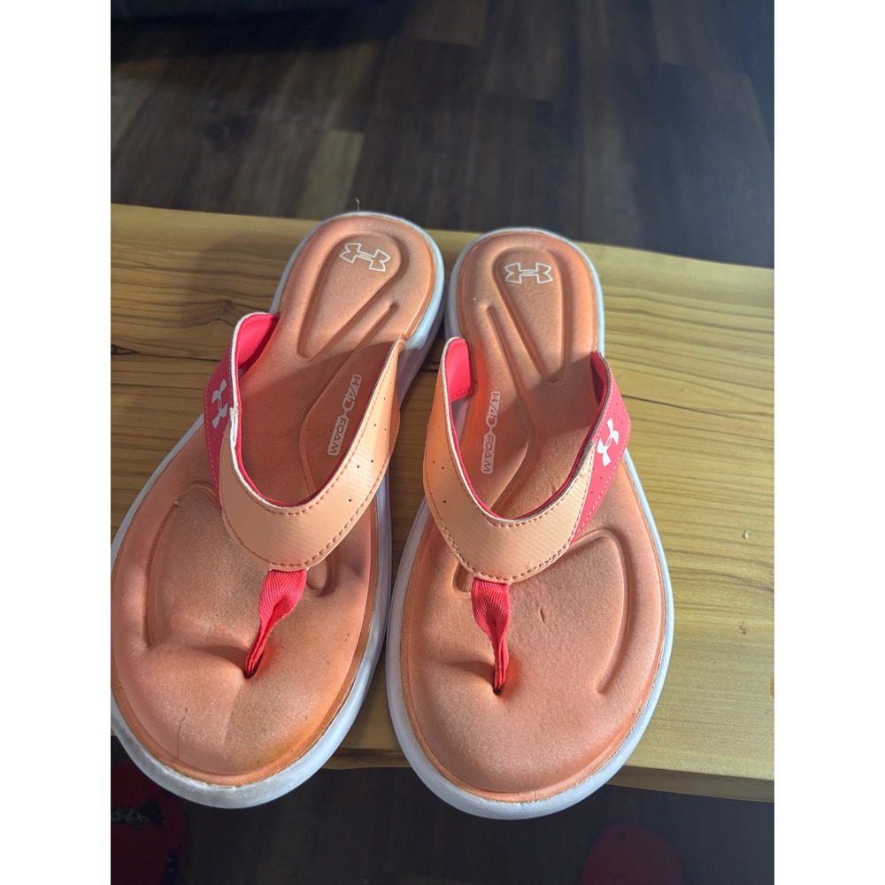 Under Armour 4D Foam Flip Flops Orange Pink Womens Sandals Size 11  Thong Slides